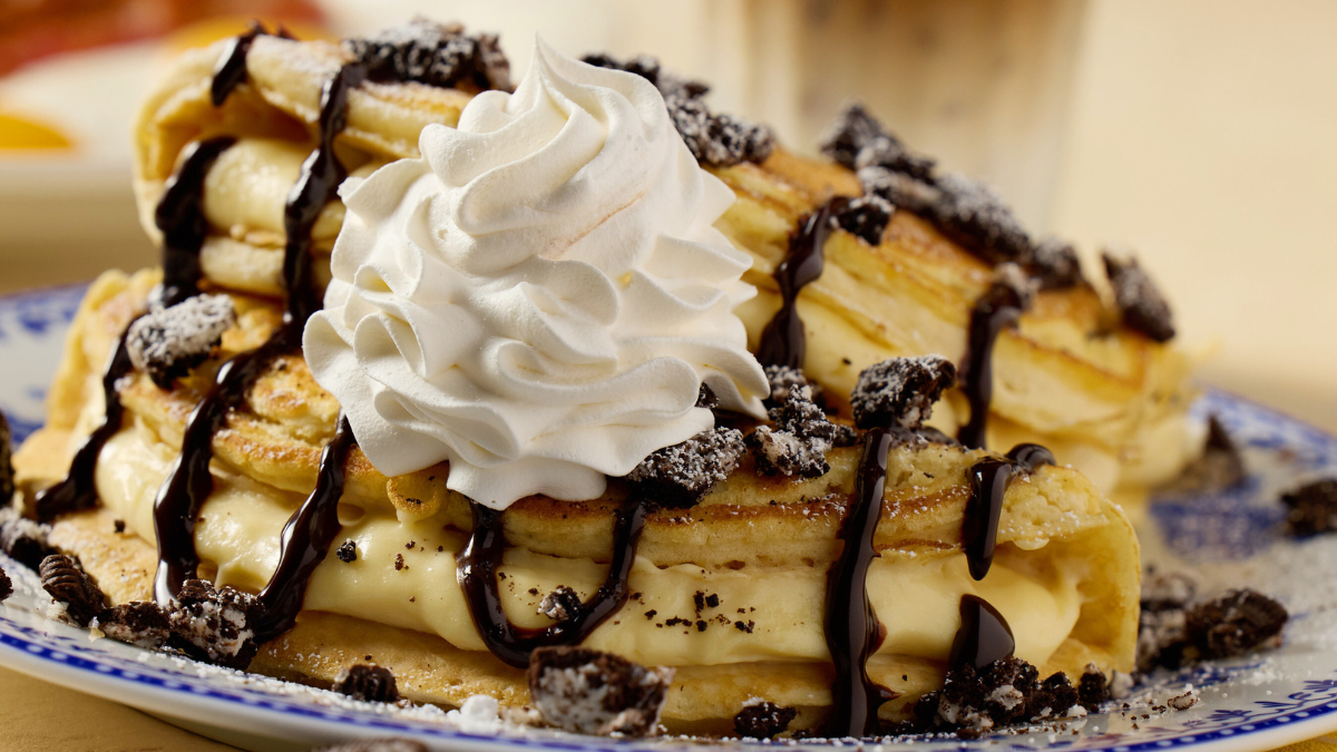 Oreo stuffed cheesecake pancakes from the Cracker Barrel spring menu