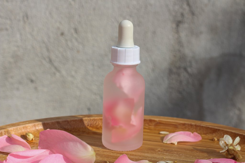 Bottle of rosewater, rose beauty treatment