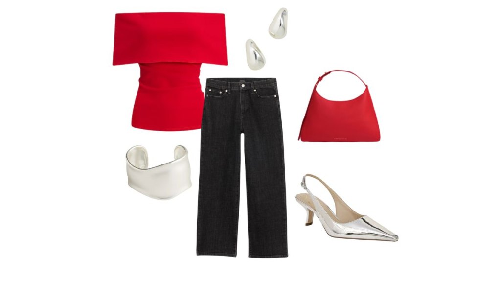 Valentine's Day outfit red off the shoulder top