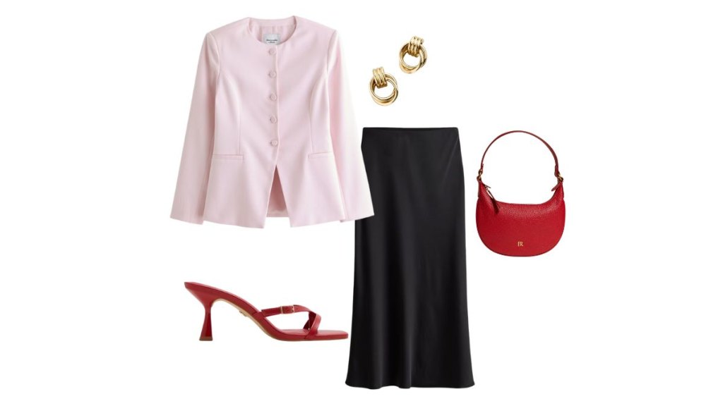 Valentine's Day outfit idea pink blazer