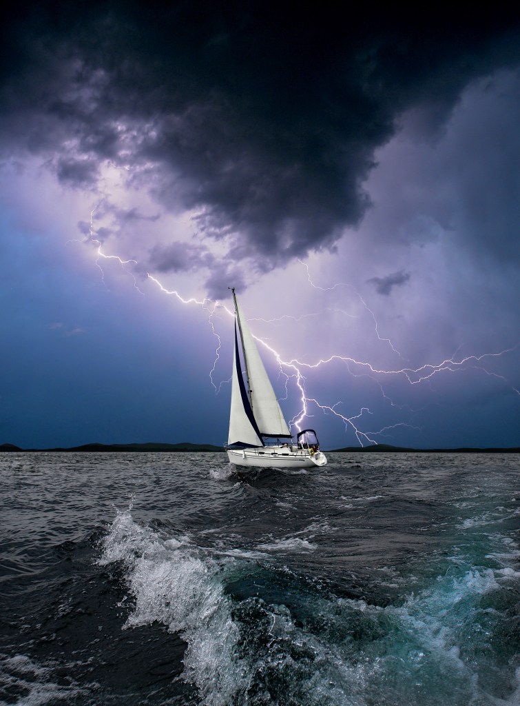 Small boat caught in a storm
