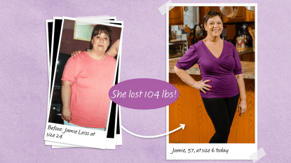 Before and after photos of Jamie Leiss who dropped 104 lbs with the help of prebiotics for weight loss