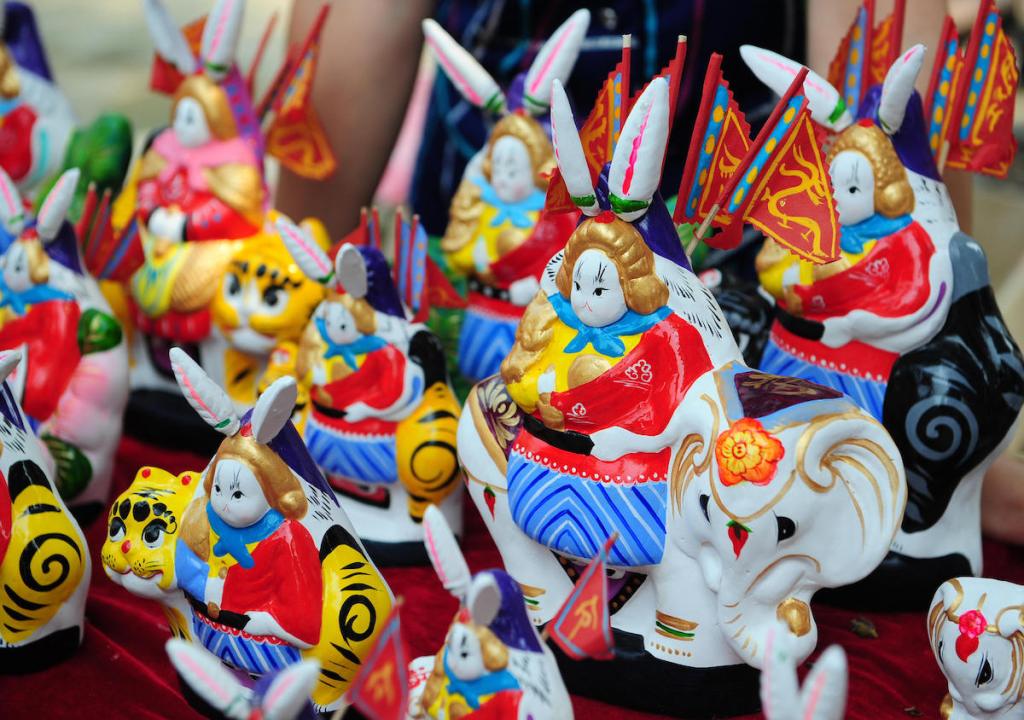 Figurines depicting Chinese rabbit gods in Beijing 