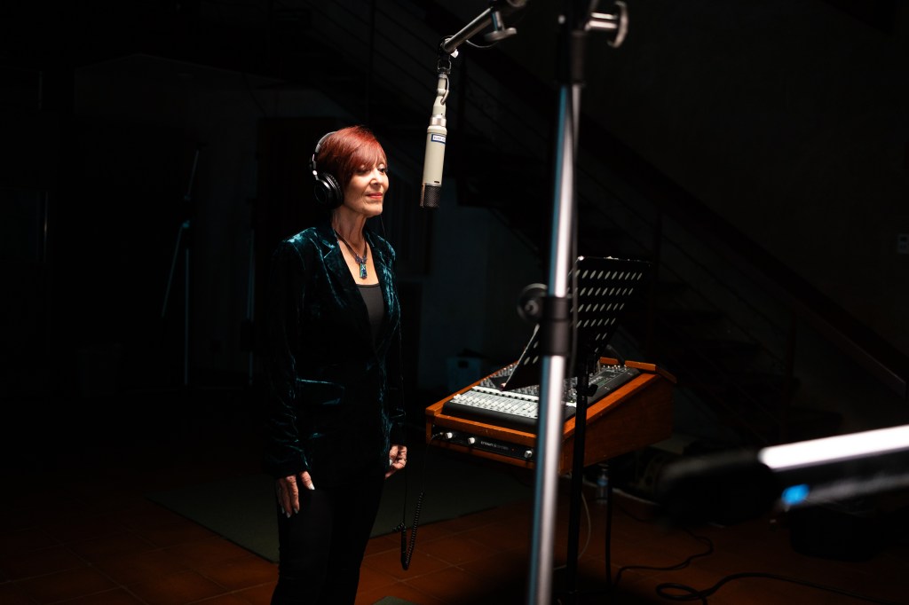 Lindy in the studio recording Wordlayer