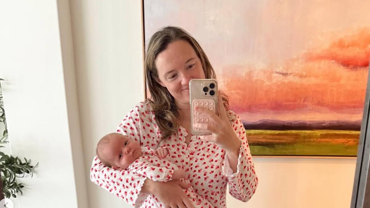 Alex Drummond and baby Sofia in Matching Pjs