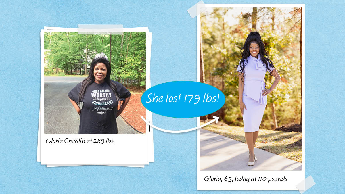 Images of Gloria Crosslin before and after losing 179 lbs