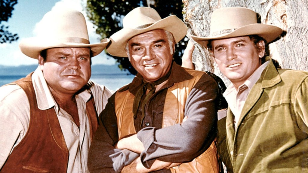 BONANZA, from left: Dan Blocker, Lorne Greene, Michael Landon, 1959-73.