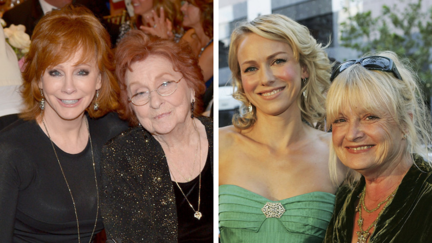 Left: Reba McEntire with her mom, Jacqueline, in 2016; Right: Naomi Watts with her mom, Miv, in 2005