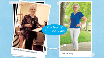 Before and after photos of Gail Lind who used protein and exercise to combat sarcopenia