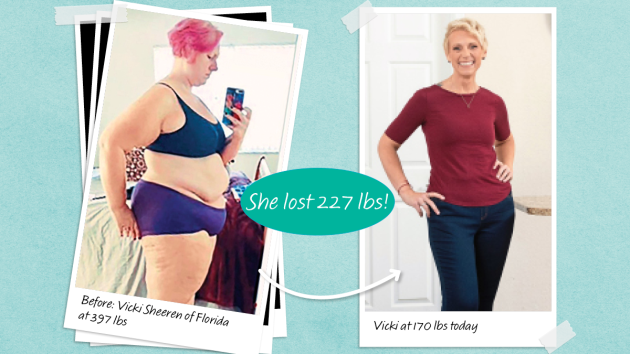 Before and after photos of Vicki Sheerin who lost 227 lbs with the help of 30 plants a week