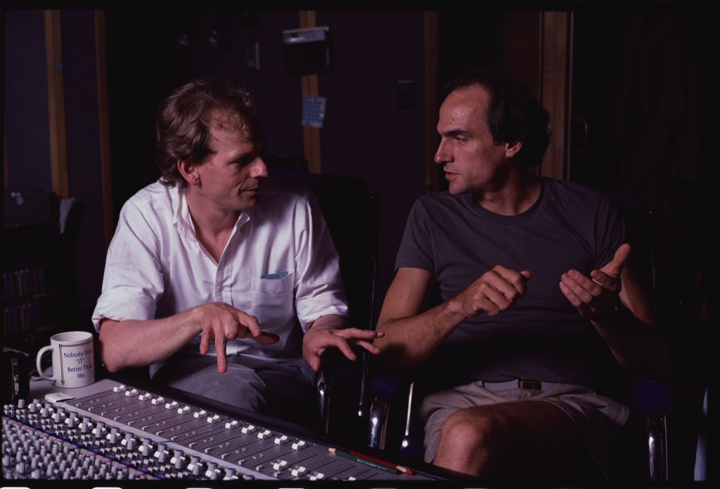 Livingston and James Taylor in the recording studio in 1985
