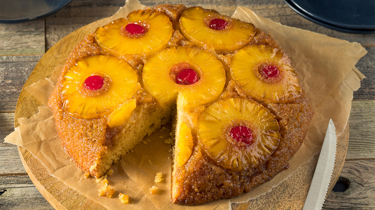 Pineapple upside down cake made from a box of cake mix