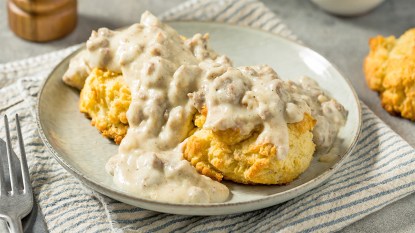 Southern biscuits and gravy served on a plate