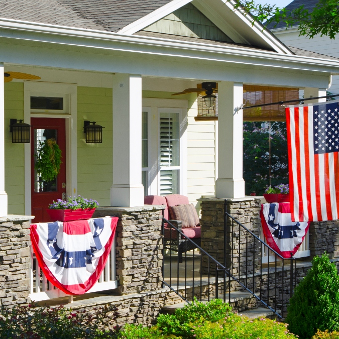 A home flying an American flag