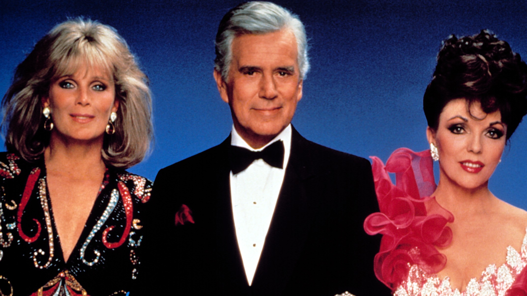 Linda Evans, John Forsythe and Joan Collins in a promotional shot for 'Dynasty'