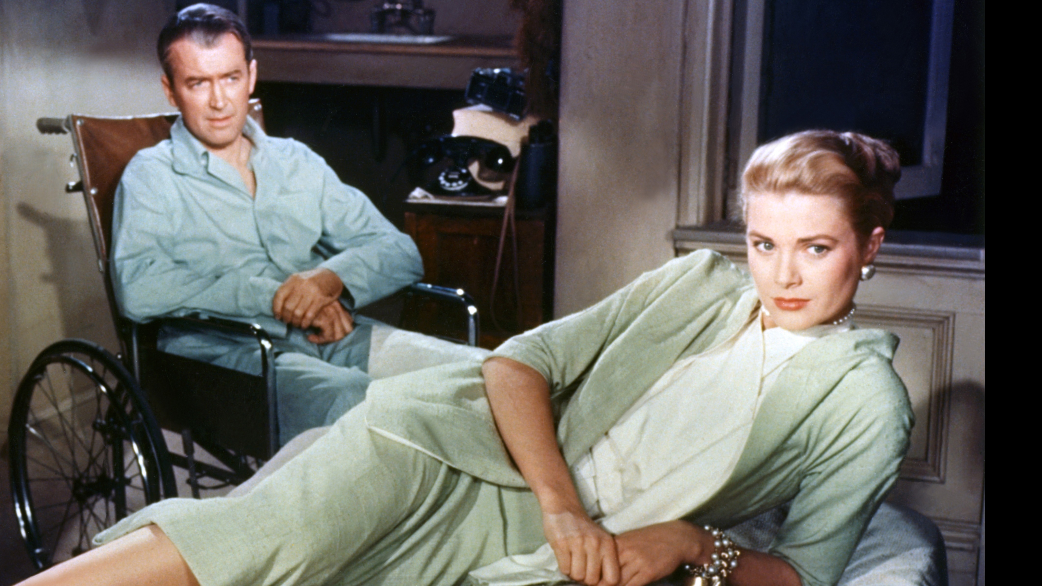 James Stewart and Grace Kelly on the set of 'Rear Window'