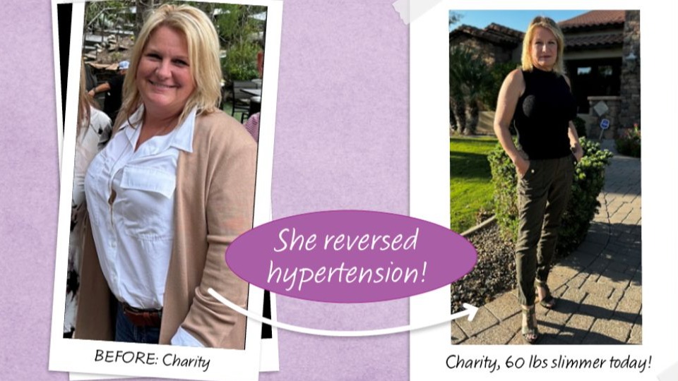 Before and after photos of Charity Wischmeyer, who lost 60 pounds and reversed hypertension