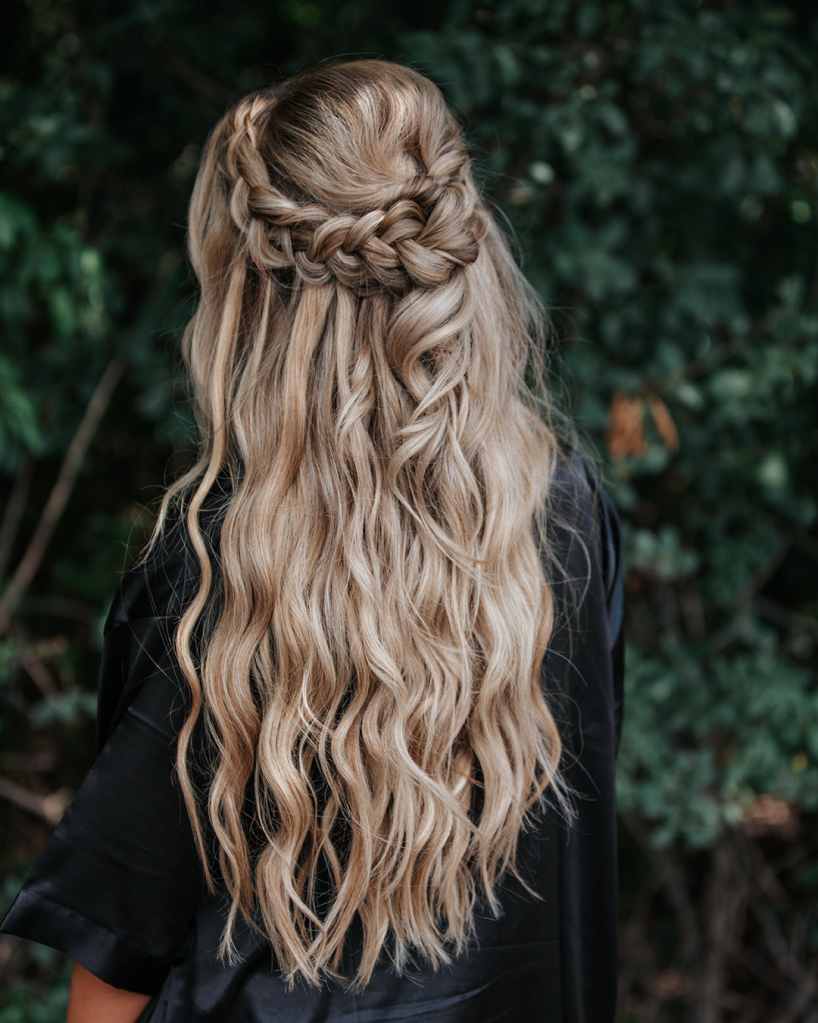loose curls with braided half up