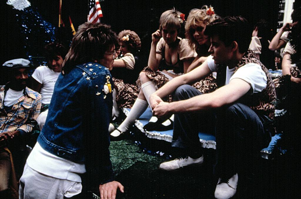 John Hughes, Matthew Broderick on set of Ferris Bueller's Day off, 1986