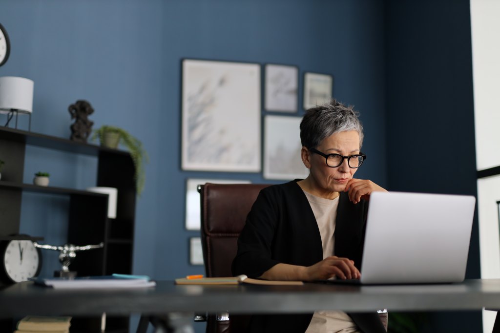 mature woman using computer