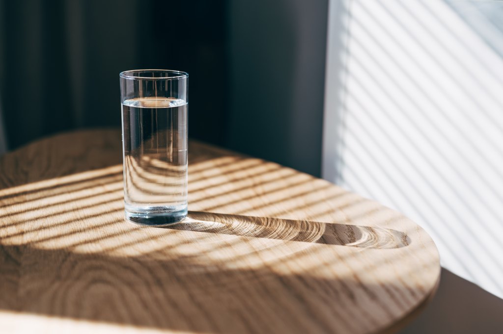 glass of water on a table