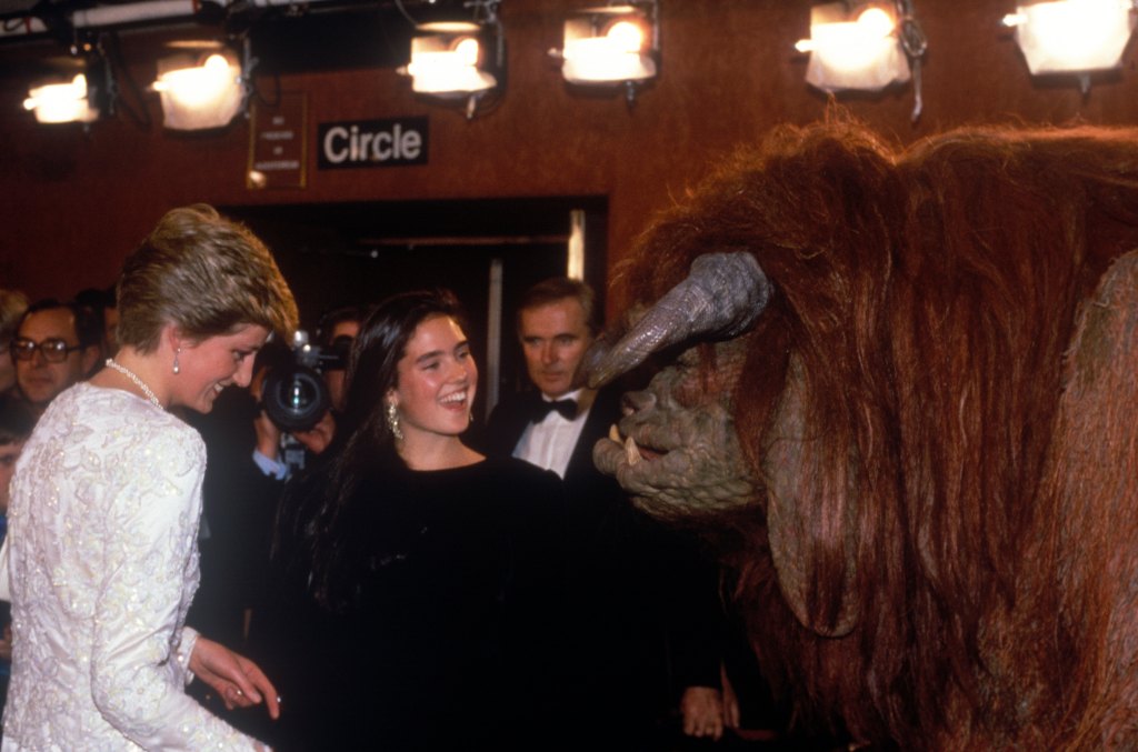 Princess Diana and Jennifer Connelly with puppet at Labyrinth premiere in 1986