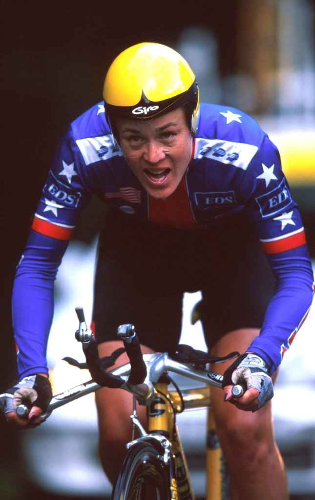 Mari Holden competes in the time trial event at the Cycling World Championships in 2000