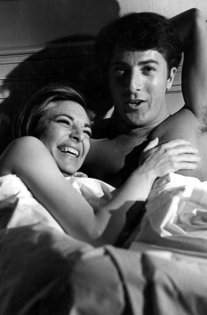 THE GRADUATE, Anne Bancroft, Dustin Hoffman on-set, 1967