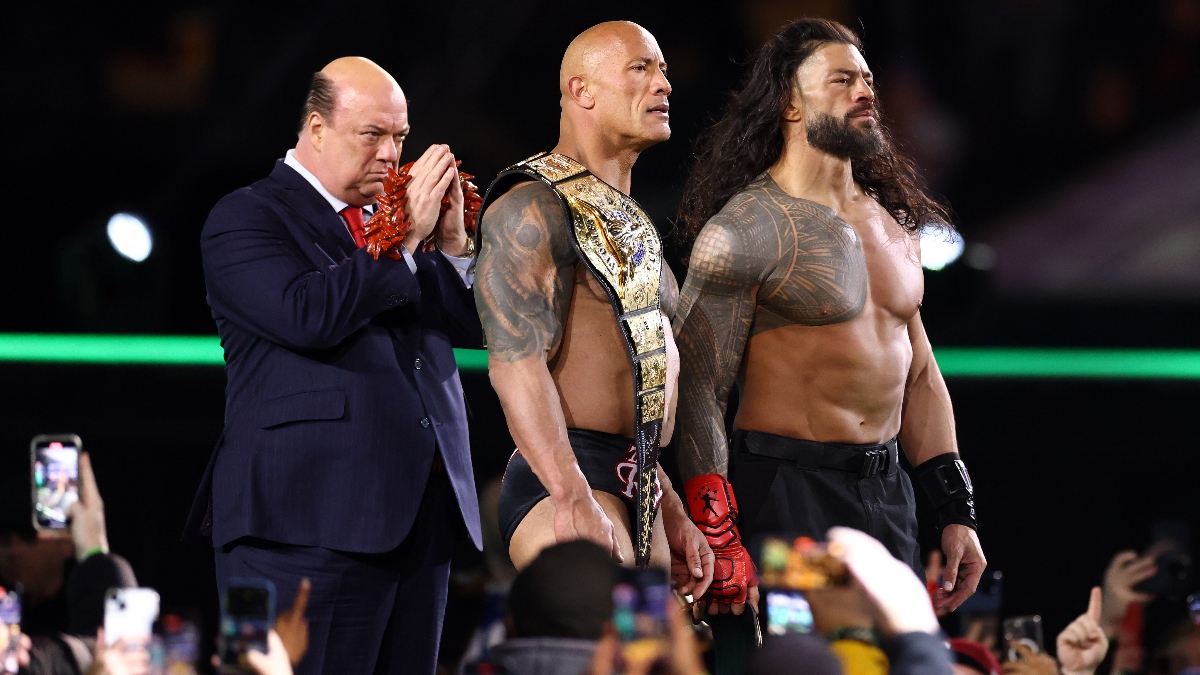 Paul Heyman, Dwayne "The Rock" Johnson and Roman Reigns, 2024