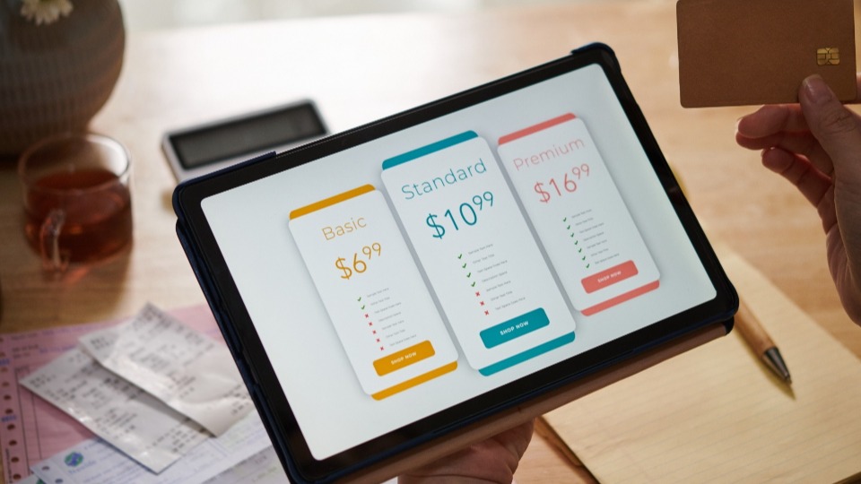 A woman looking at her subscriptions