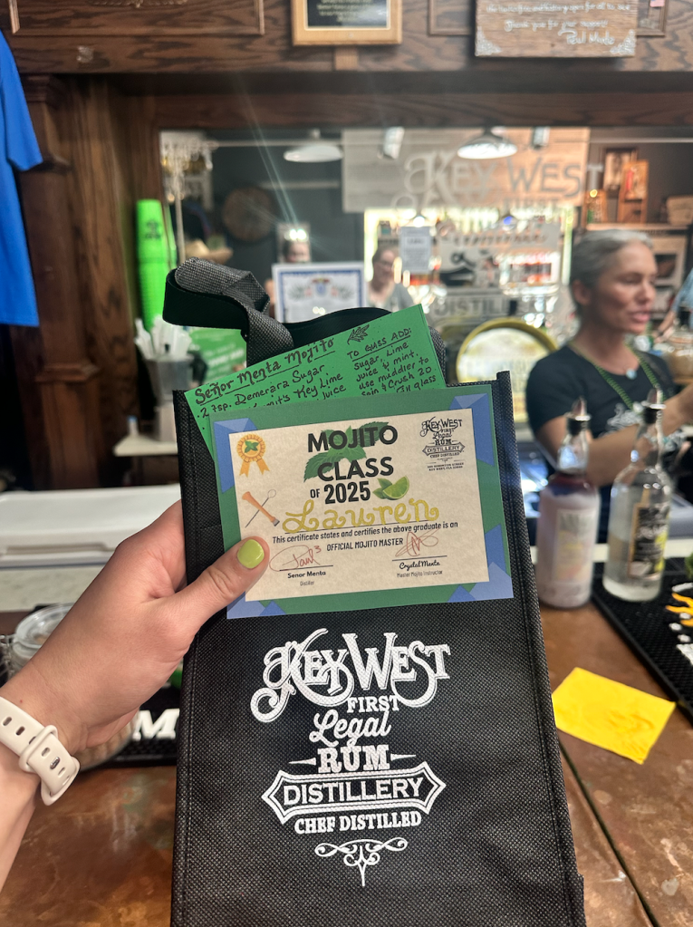 Certificate of completion from my mojito class at Key West Legal Rum. 