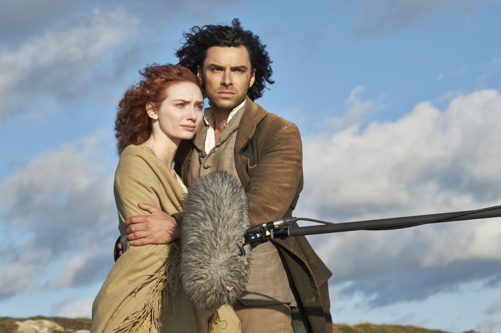 Aidan Turner and Eleanor Tomlinson on the set of Poldark