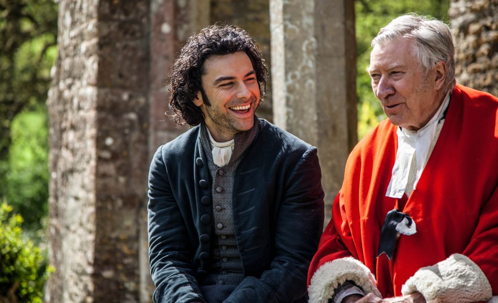 Aidan Turner and Robin Ellis on the set of Poldark
