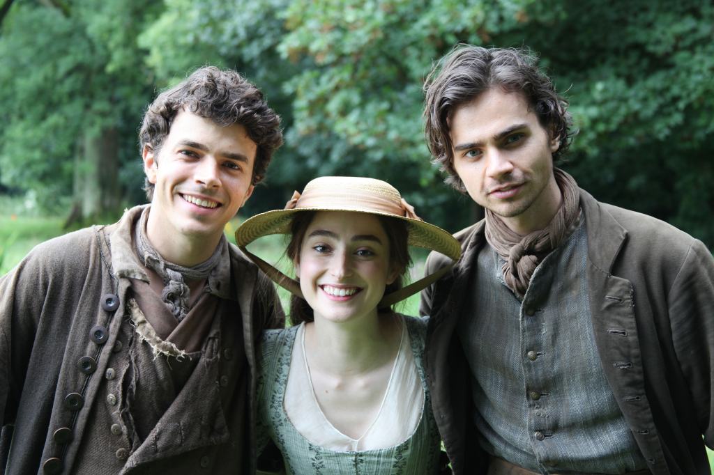 Harry Richardson, Ellise Chappell and Tom York on the set of Poldark