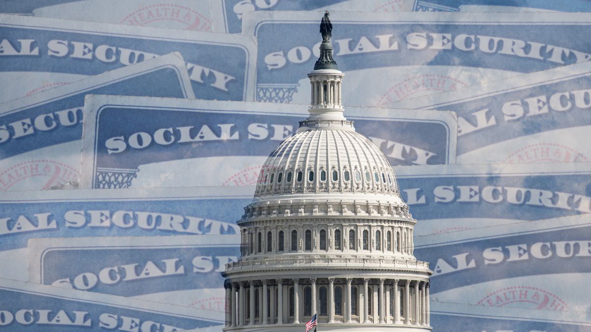 United States capitol in Washington DC with Social Security cards