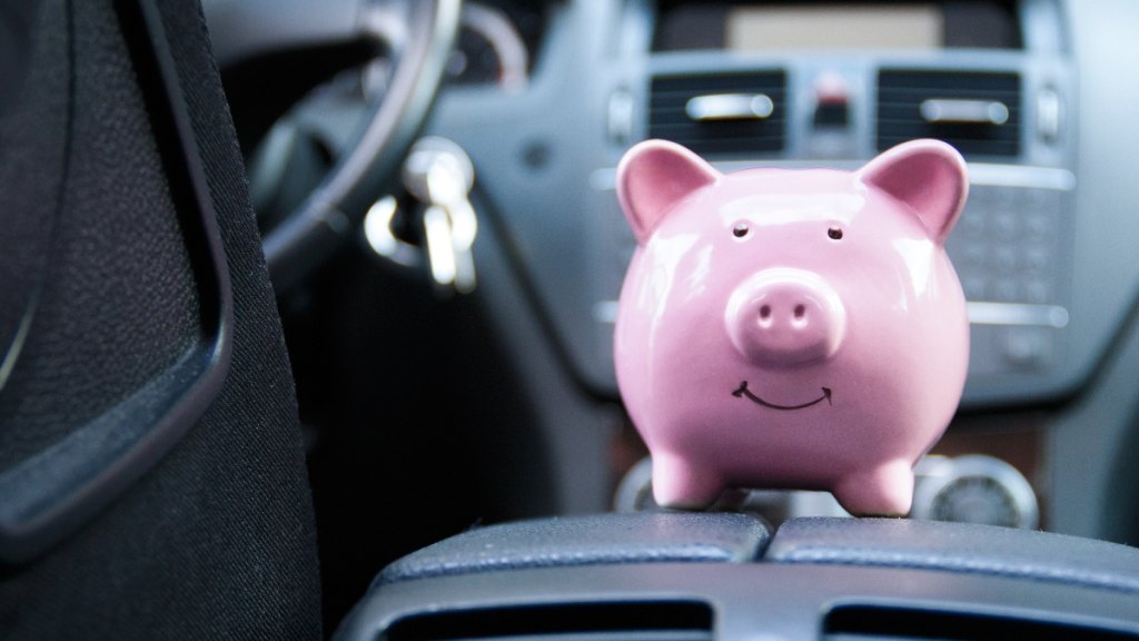 A piggy bank in a car
