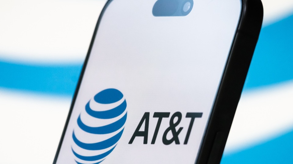 A cell phone showing the AT&T logo