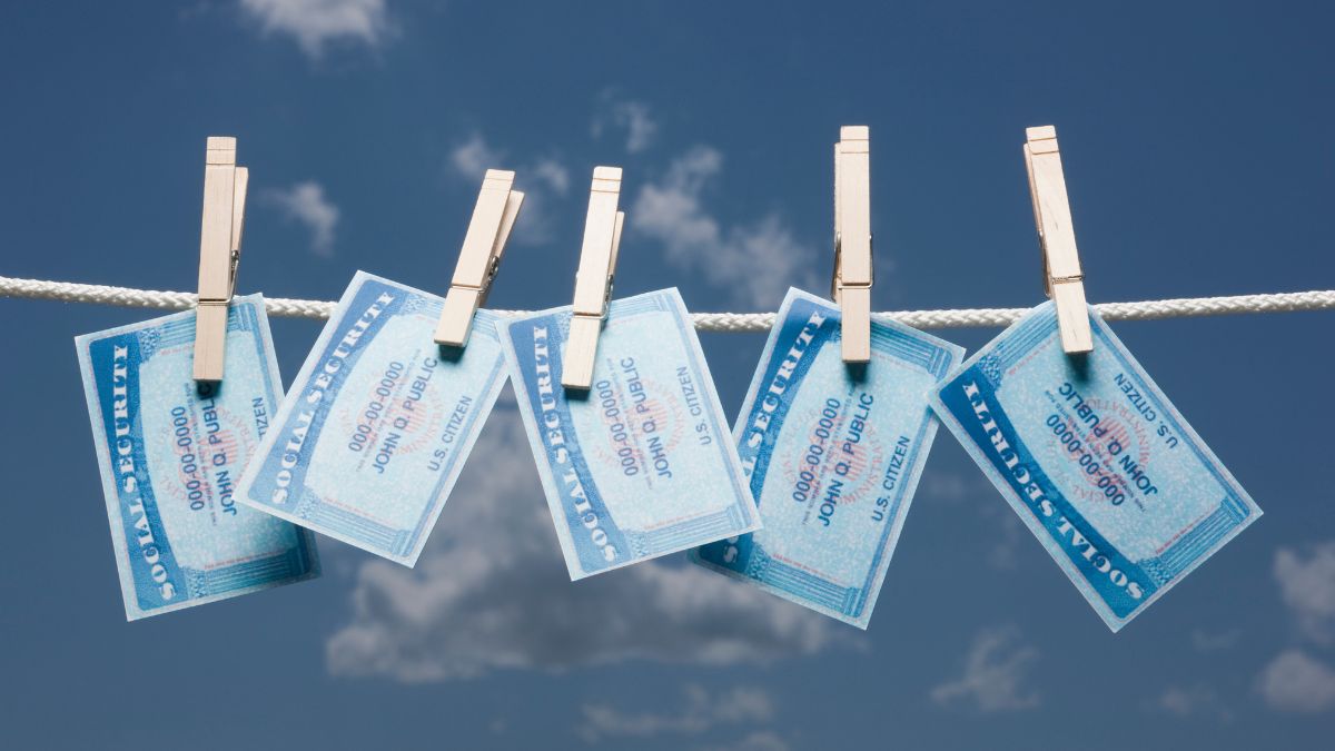 Social security cards on clothes line