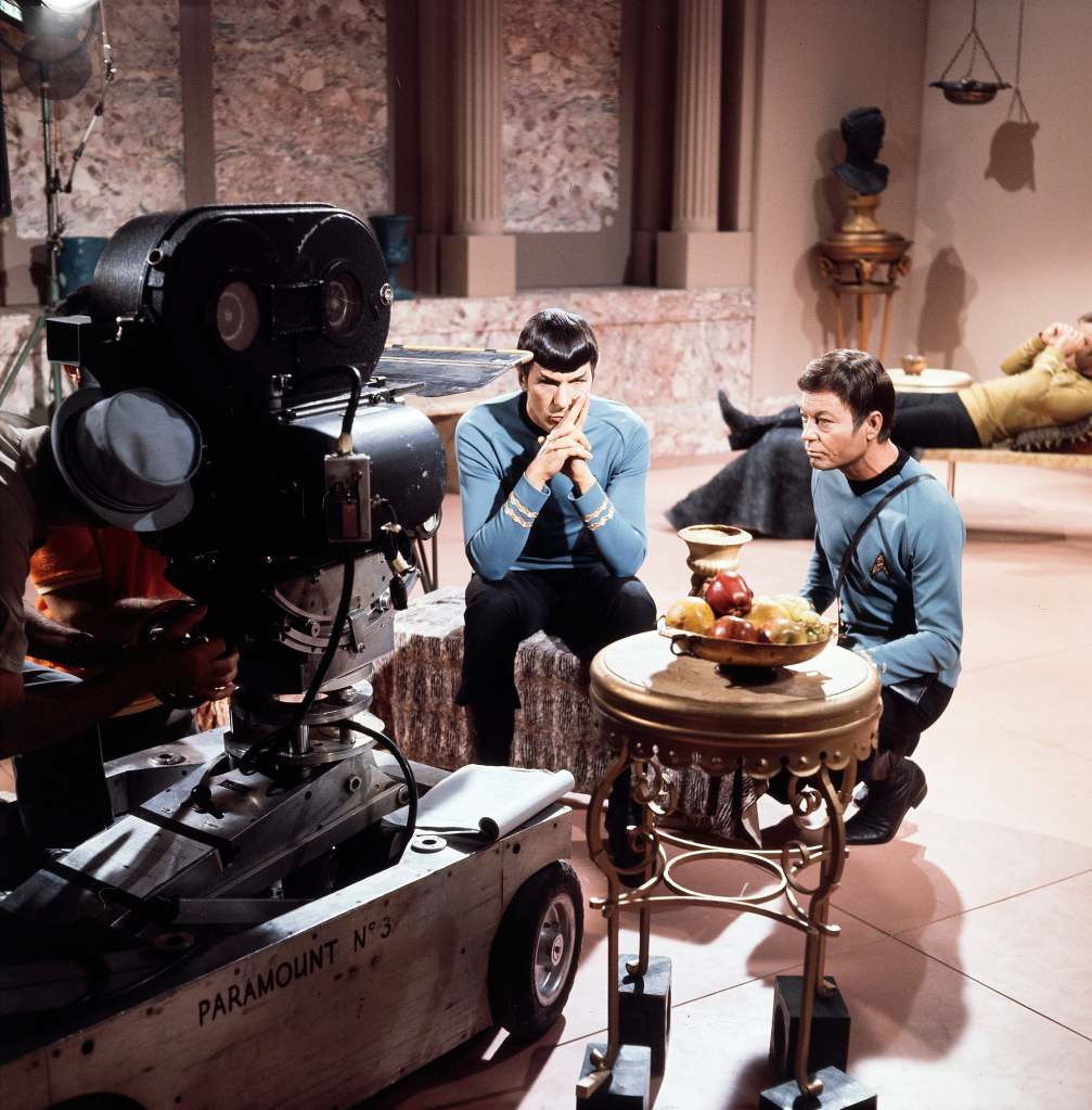 Behind the scenes with Leonard Nimoy and Deforest Kelley on a Season 3 episode of Star Trek