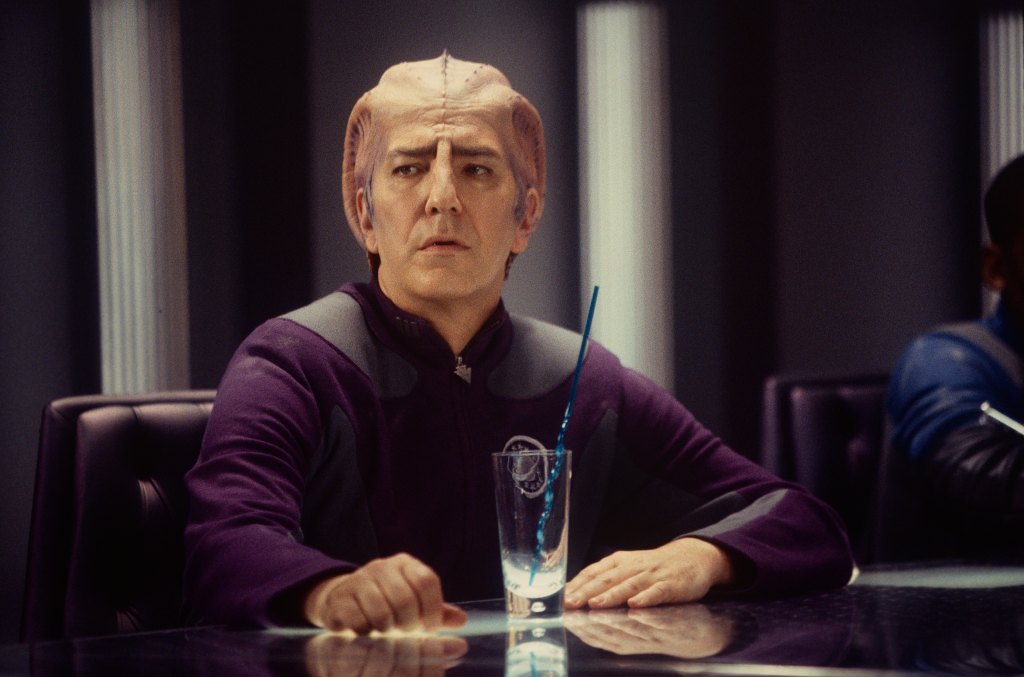 Actor Alan Rickman on the set of the film, 'Galaxy Quest', Los Angeles. USA, 1999. 