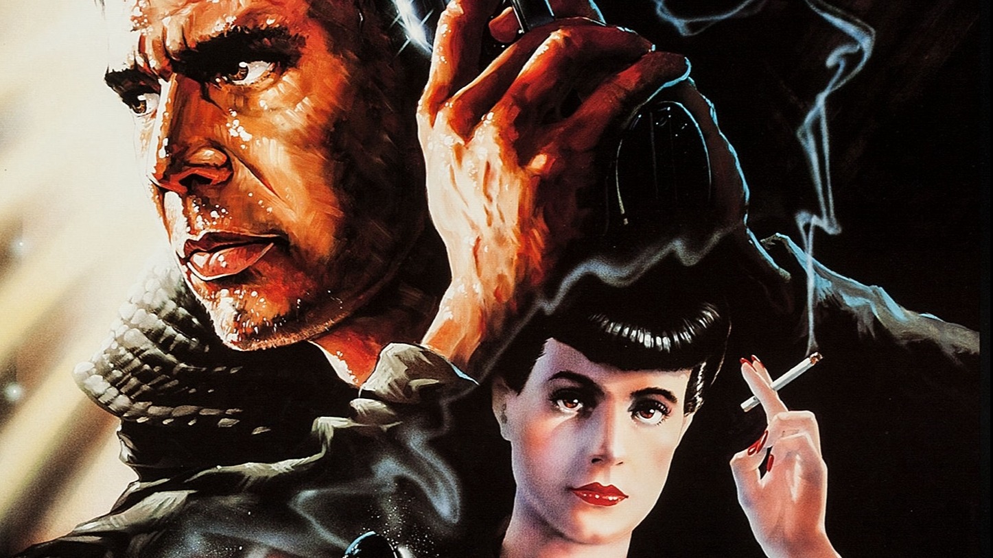 Harrison Ford and Sean Young in the illustrated poster for 'Blade Runner'