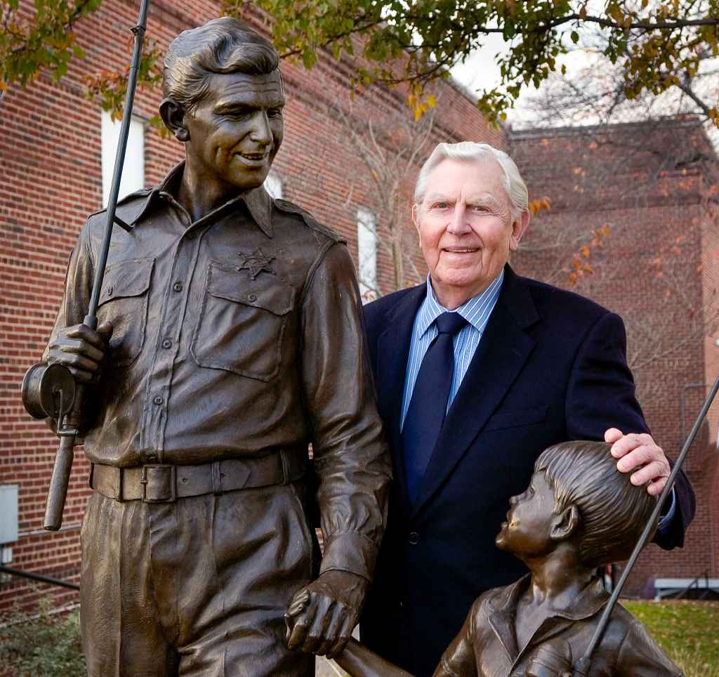 Andy Griffith with Mount Airy's tribute to Andy and Opie Taylor