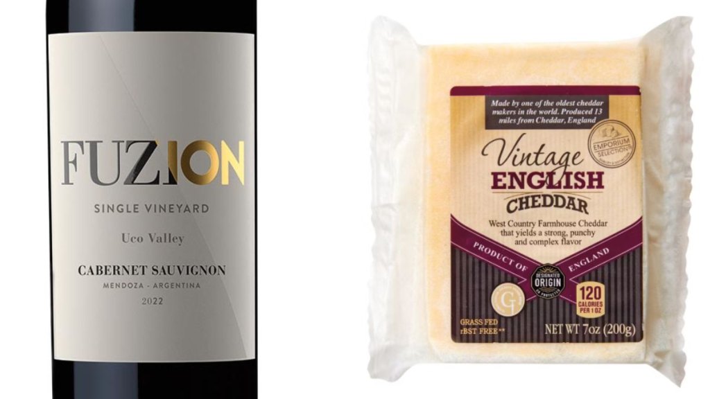 Fuzion Cabernet Sauvignon and Emporium Selection Vintage English Cheddar