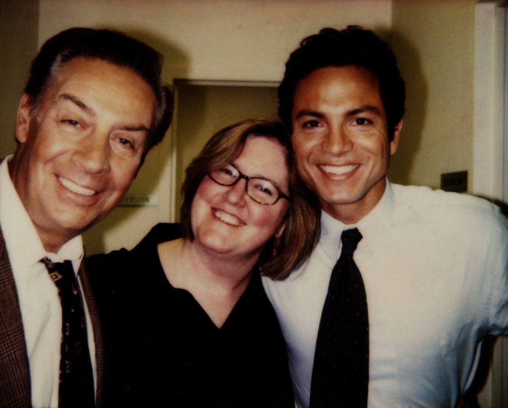 Jennifer von Mayrhauser behind the scenes of Law & Order with Jerry Orbach and Benjamin Bratt