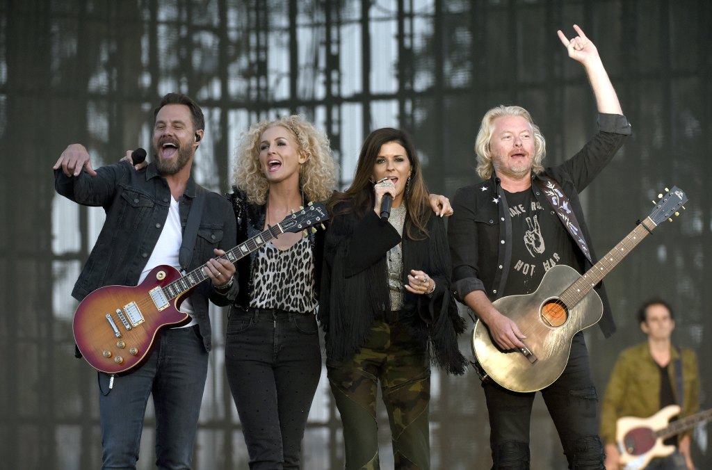 Little Big Town (left to right: Jimi Westbrook, Kimberly Schlapman, Karen Fairchild, and Phillip Sweet) onstage in 2018