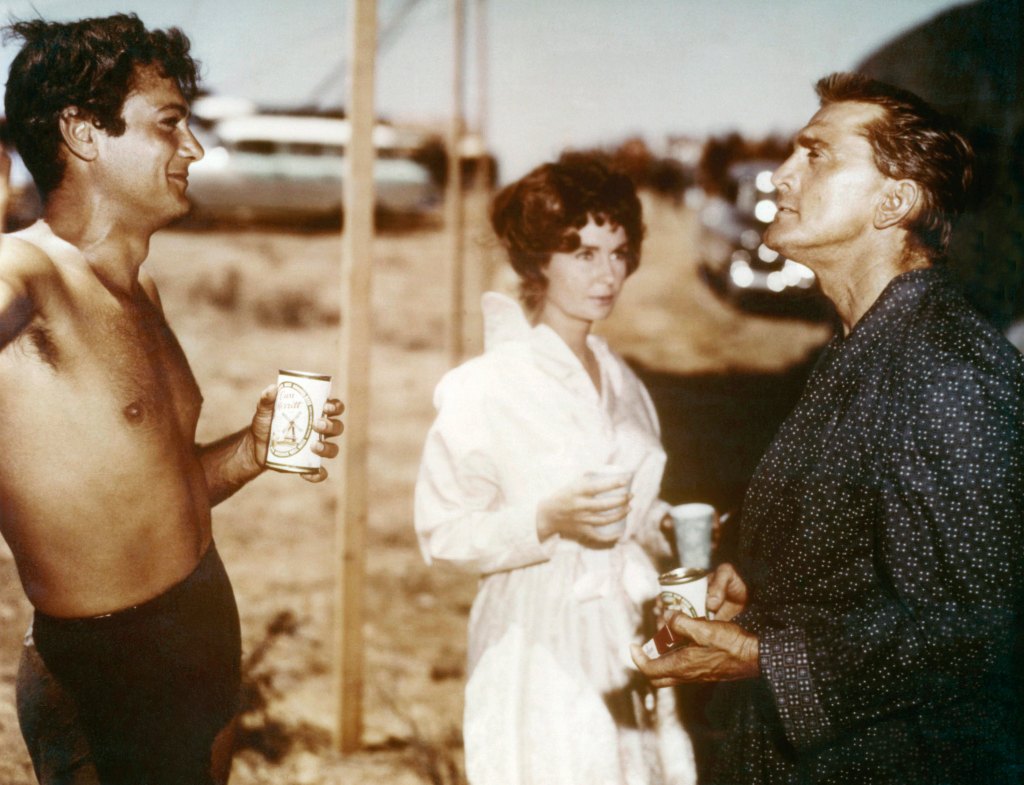 SPARTACUS, Tony Curtis, Jean Simmons, Kirk Douglas on set, 1960