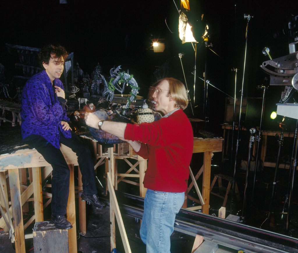 Tim Burton with director Henry Selick on the set of The Nightmare Before Christmas