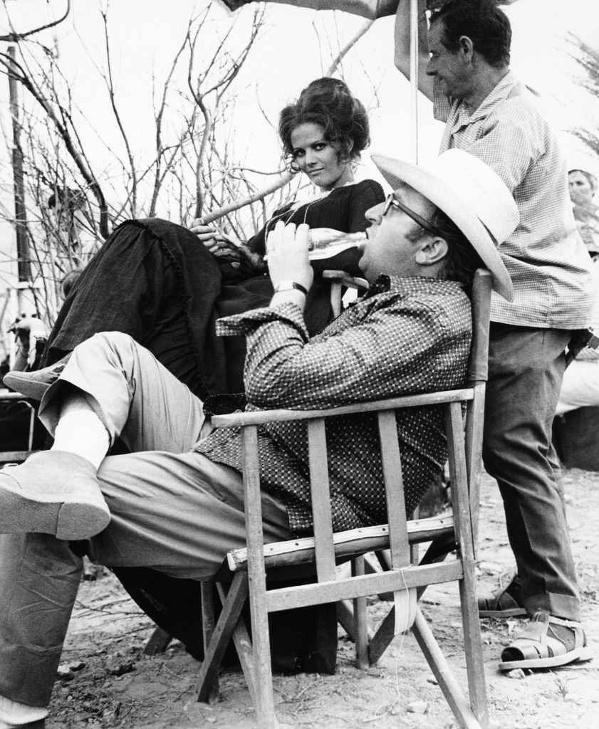 Claudia Cardinale and Sergio Leone on the set of Once Upon a Time in the West