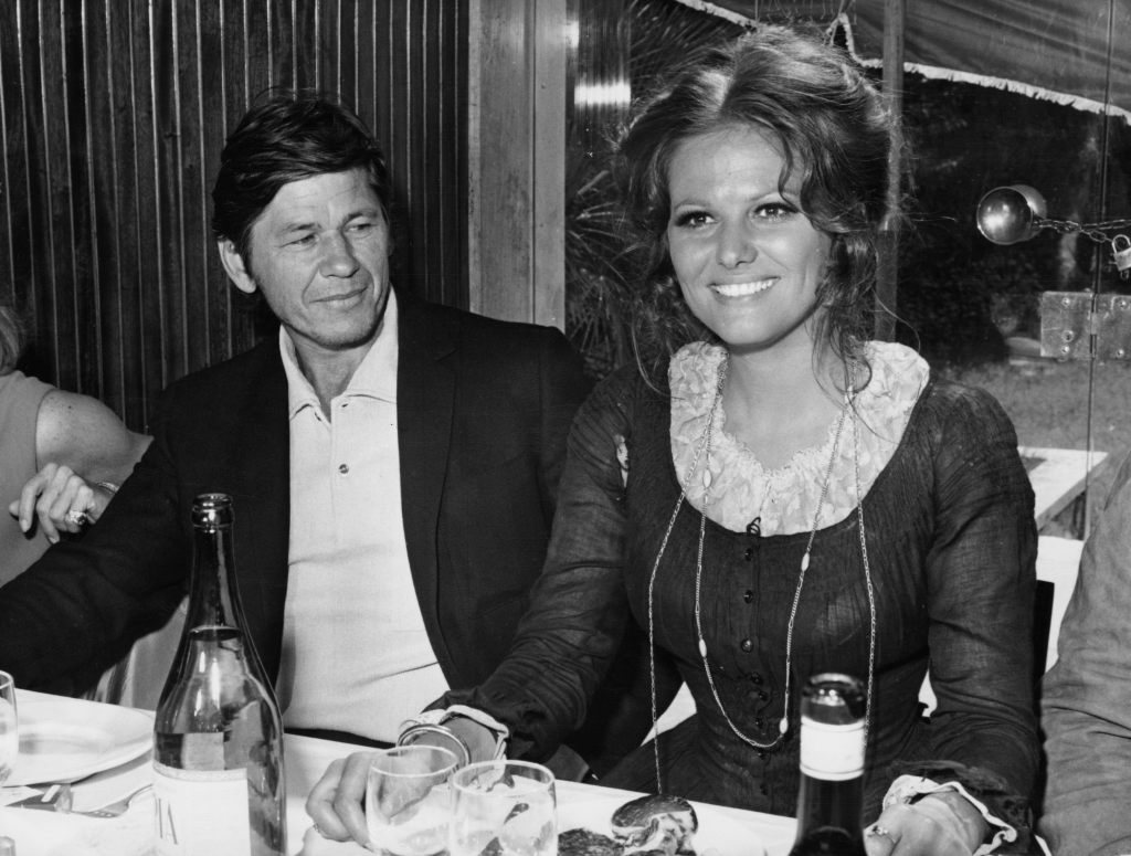 Charles Bronson and Claudia Cardinale behind the scenes of Once Upon a Time in the West
