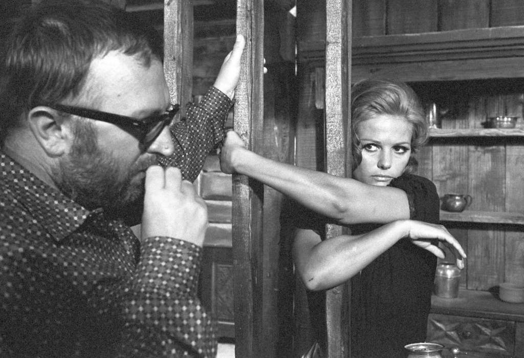 Claudia Cardinale waiting for Sergio Leone's directions on the set of the film Once Upon a Time in the West